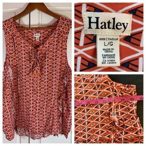 Hatley Top Womens Large Ruffles Sleeveless Tassels Keyhole‎ Preppy Coastal Boho